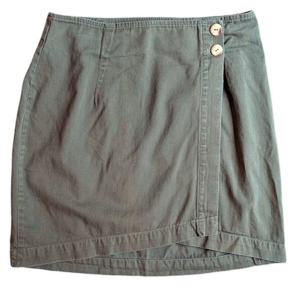Vintage 90s State Of The Art Wrap Mini Skirt Khaki Green Size 11 Made In USA - Picture 1 of 7